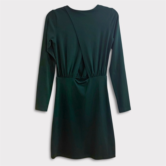 Susana Monaco XS Dark Green Open Back Bodycon Dress Long Sleeve Stretch - Picture 3 of 6